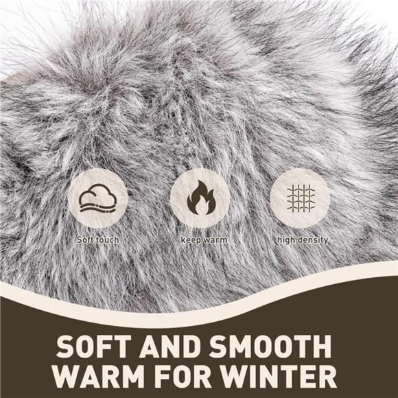 Women\' Faux Fur Trapper Hat with Pompoms Warm Classic Ear Flaps Fuzzy Bobble Cap main image 4